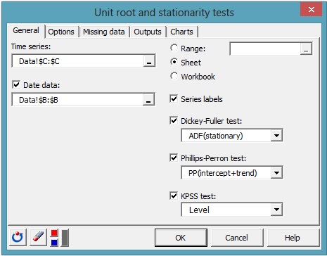 Excelでの単位根検定 Dickey Fuller と定常性検定チュートリアル Xlstat Help Center